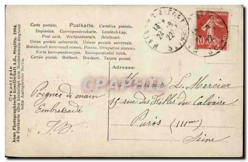 Menina com flores — retrato colorido — Crato Typie, Berlim, n° 1904 - Verso