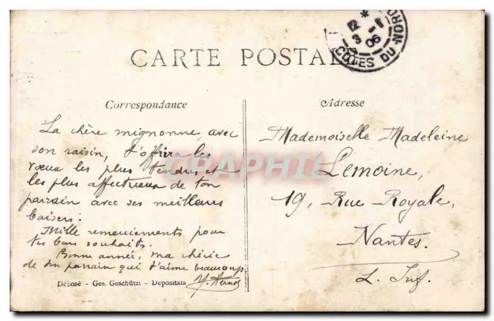 Mädchen mit Trauben — Antike Ansichtskarte von A&S — grüner 5-Cent-Stempel - Rückseite