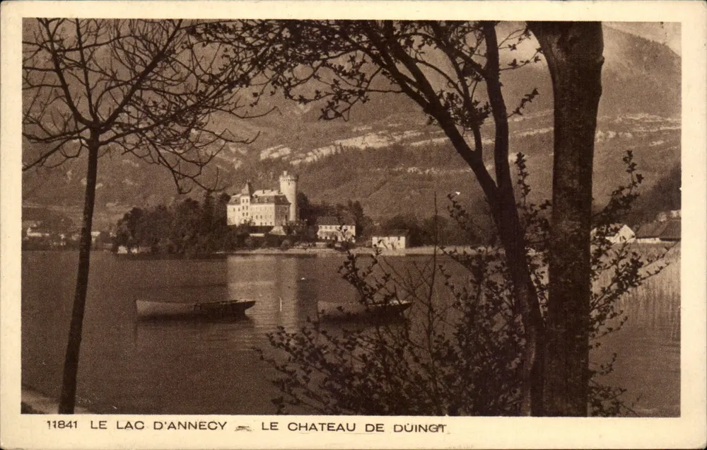 El lago de Annecy — El castillo de Duingt — Colección Les Deux Savoies, editor Braun & Mulhouse-Dornach - Anverso