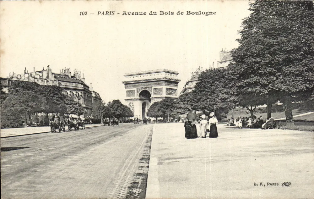 Paris - Avenue du Bois de Boulogne — Arc de Triomphe — B. F., Paris, n° 102 - Vorderseite