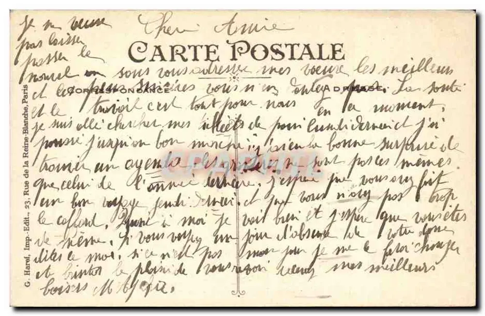 Blütenstrauß aus Moos, Holunderbeere und Mimose — Frohe Neujahr — G. Harel, Paris - Rückseite