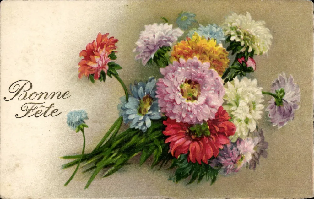 Bouquet farbiger Blumen — Frohe Feier — Verlag Graphphil, Nr. 8880 - Vorderseite