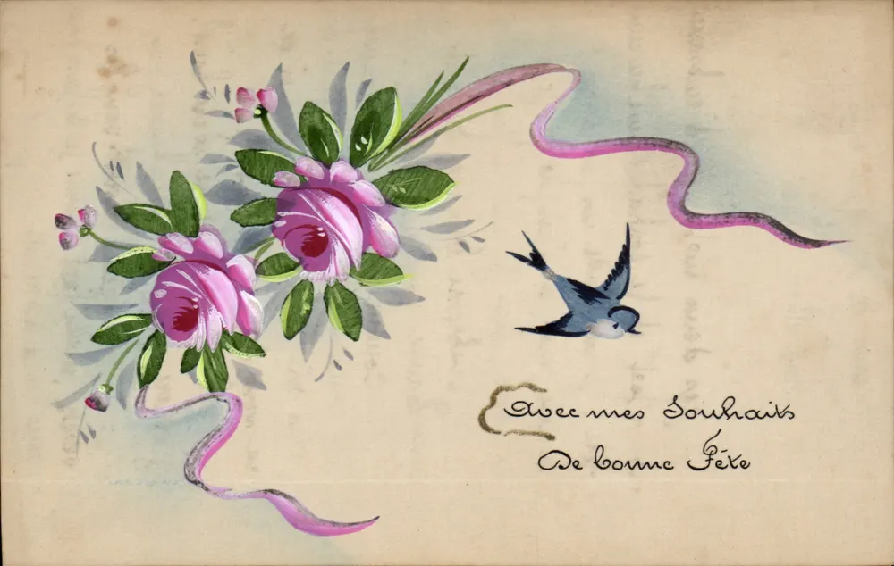 Blumen und Vogel — Grußkarte — Unbekannter Verlag, Seriennummer nicht sichtbar - Vorderseite