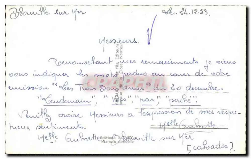 Blouville-sur-Yer — vista di villaggio sotto ciliegi in fiore — Edizioni Gaby, Nantes - Verso