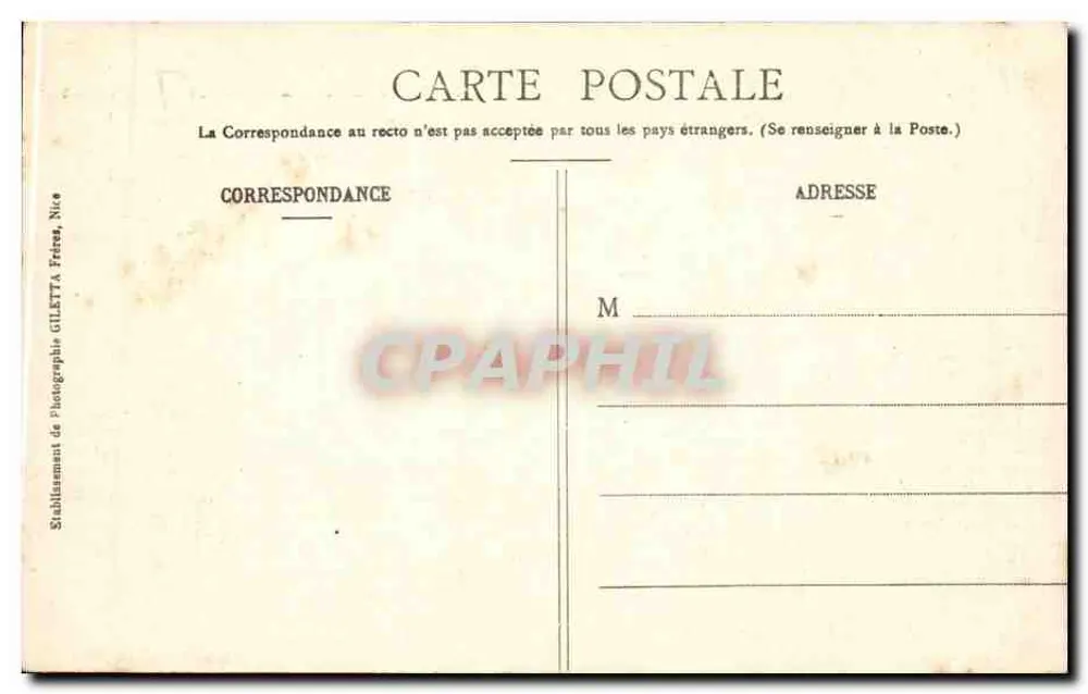 Cascadas de la Vésubie en el Gairaut — Colección Artística 1169 — Edición Giletta, fot., Niza - Reverso