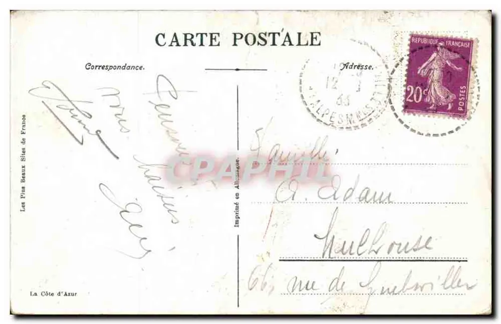 CANNES. Le Mt. Chevalier et la Croisette — éditeur Les Plus Beaux Sites de France, n° 617 - Rückseite