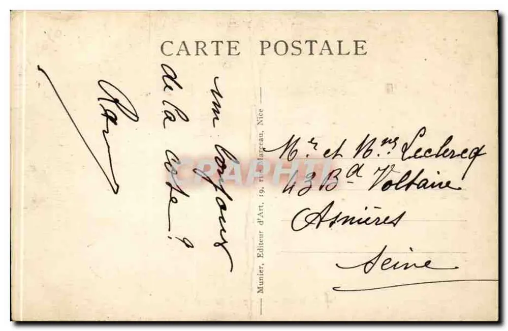 Cannes — Vista tirada do Suquet — editor Munier d'Art, Nice, n° 165 - Verso