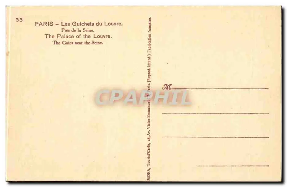 Paris - Die Tore des Louvre — nahe der Seine — Verlag MONA, Nr. 33 - Rückseite