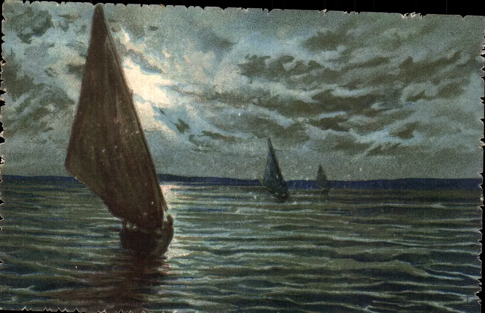 Zeilers op zee — nachtscène — artistieke serie acquarel n°1304 - Voorkant