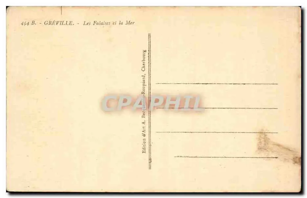 Gréville — As Falésias e o Mar — Edição A. Becaudin-Ropépéd, Charbourg - Verso