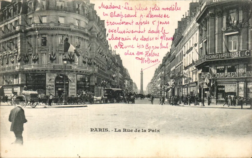 Paris - Rue de la Paix — vista do canto com o Obélisco da Concorde — editor não identificado - Frente