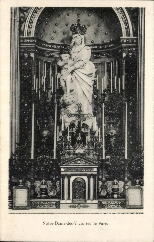 Nossa Senhora das Vitórias de Paris — estátua da Virgem com o Menino — editor não visível - Frente