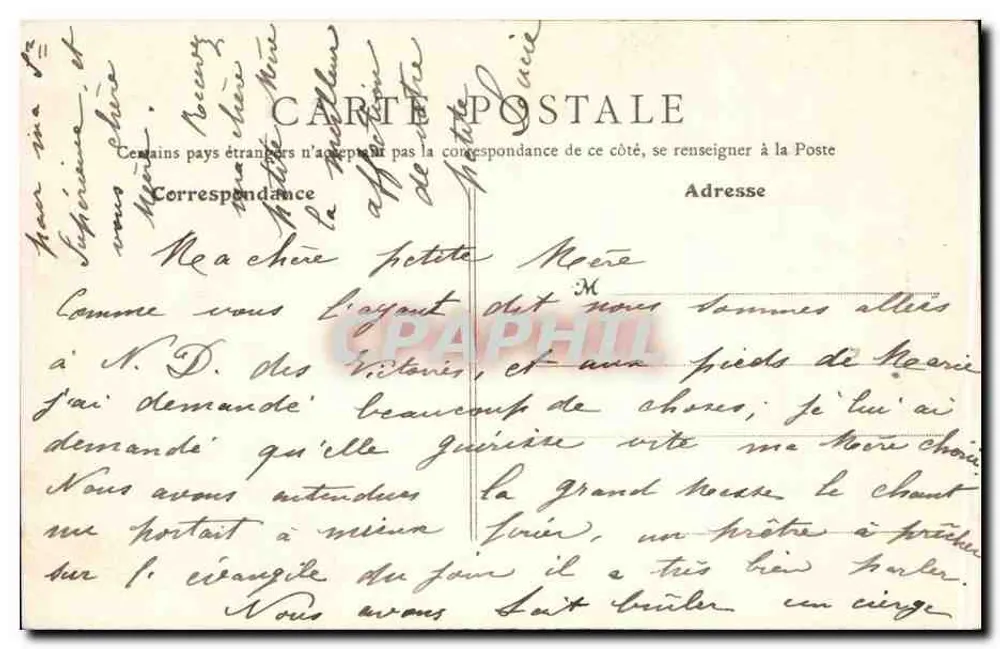 Nossa Senhora das Vitórias de Paris — estátua da Virgem com o Menino — editor não visível - Verso