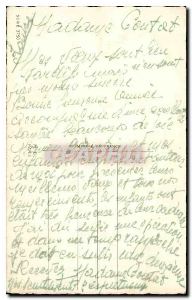 खिड़की के किनारे पर दो पक्षी — बर्फीले गांव की दृश्य — श्रृंखला 3750, फ्रांस में मुद्रित - पीछे
