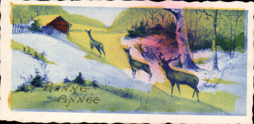 Scène hivernale avec cerfs — éditeur non visible — n° de série non visible - Vorderseite