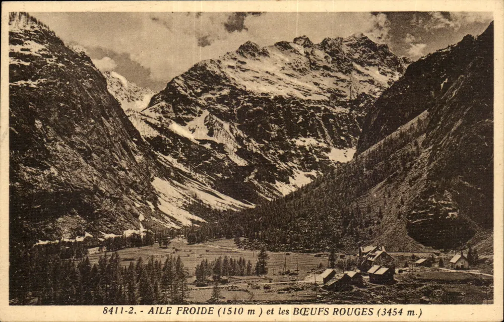 Aile Froide (1510 m) e os Bœufs Rouges (3454 m) — vista alpina — editor La Fronche, n° 8411-2 - Frente