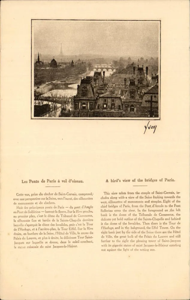 Die Brücken von Paris aus der Vogelperspektive — Aufnahme vom Glockenturm von Saint-Cervais — Kunstausgabe YVON, Paris-Bijou, Nr. 10 - Vorderseite