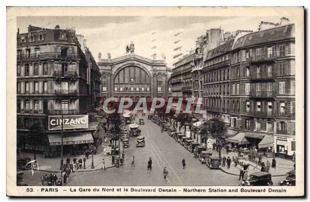 Paris — Die Gare du Nord und der Boulevard Denain — unbekannter Verlag, Seriennummer 53 - Vorderseite