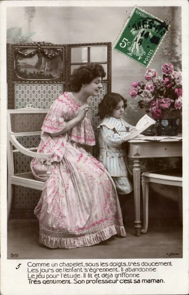 Mutter und Kind am Tisch — Studienszene — J.H. n°519 - Vorderseite