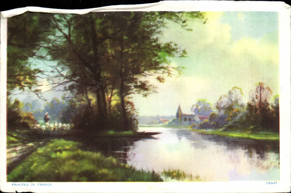 Flusslandschaft mit Kirche — gedruckt in Frankreich — Seriennummer 19481 - Vorderseite