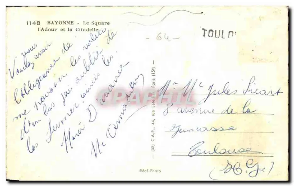 Bayonne - Square l'Adour und die Zitadelle — C.A.P. Nr. 1148 - Rückseite