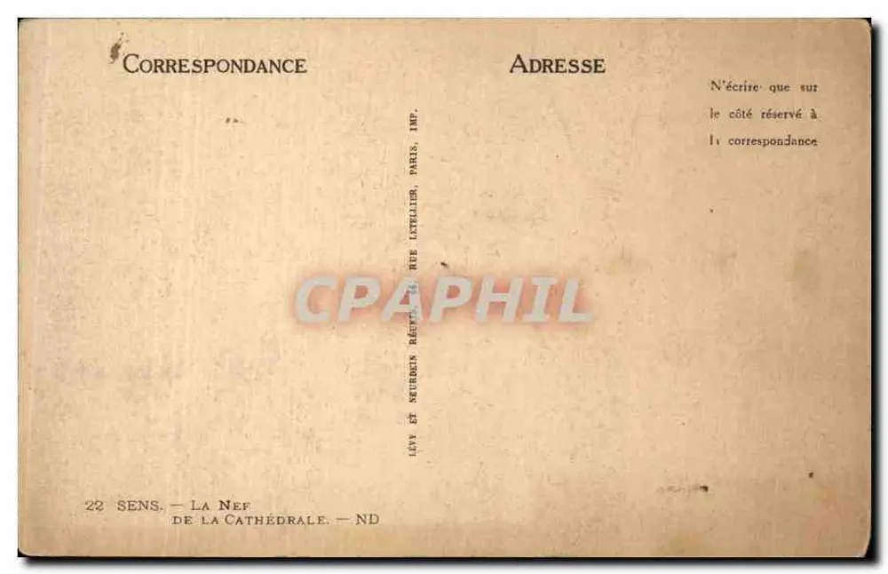 Sens — A Nave da Catedral — Editor Levy, Paris - Verso
