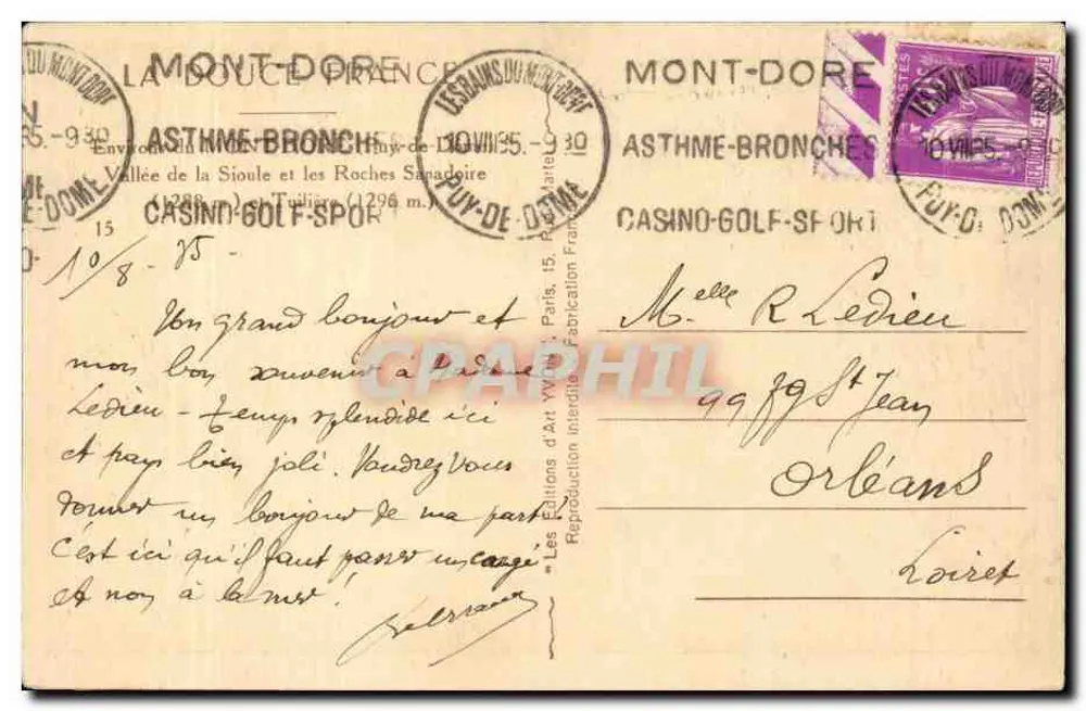 Tal der Sioule und die Roches Sanadoire — Mont-Dore — Les Éditions d'Art Yvon, Nr. 17 - Rückseite