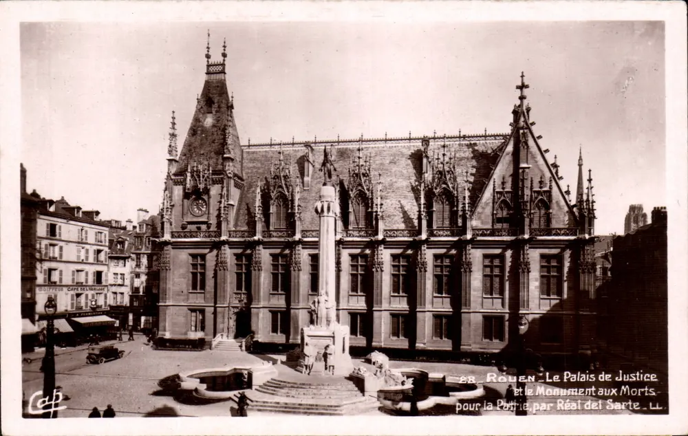 Rouen - Das Palast der Justiz und das Denkmal für die Toten für das Vaterland, von Réal del Sarte - Vorderseite