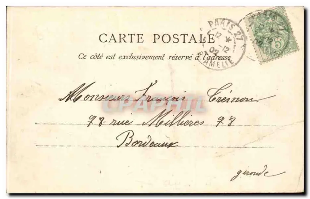 Paris — Praça da Concórdia — Editor E.B. n°12 - Verso