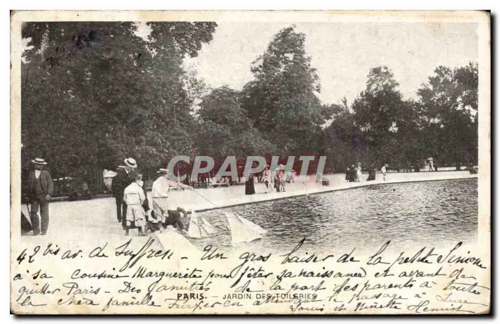 Jardin des Tuileries — Ein großer Kuss von kleiner Léonie an ihre Cousine Marguerite zur Feier ihrer Geburt und vor dem Verlassen von Paris — Von den Eltern an die ganze liebe Familie Hufner - Vorderseite