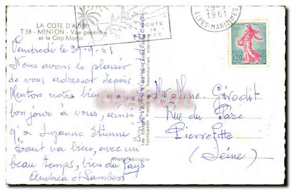 Menton — Vue générale et le Cap Martin — Les Éditions Françaises - Verso