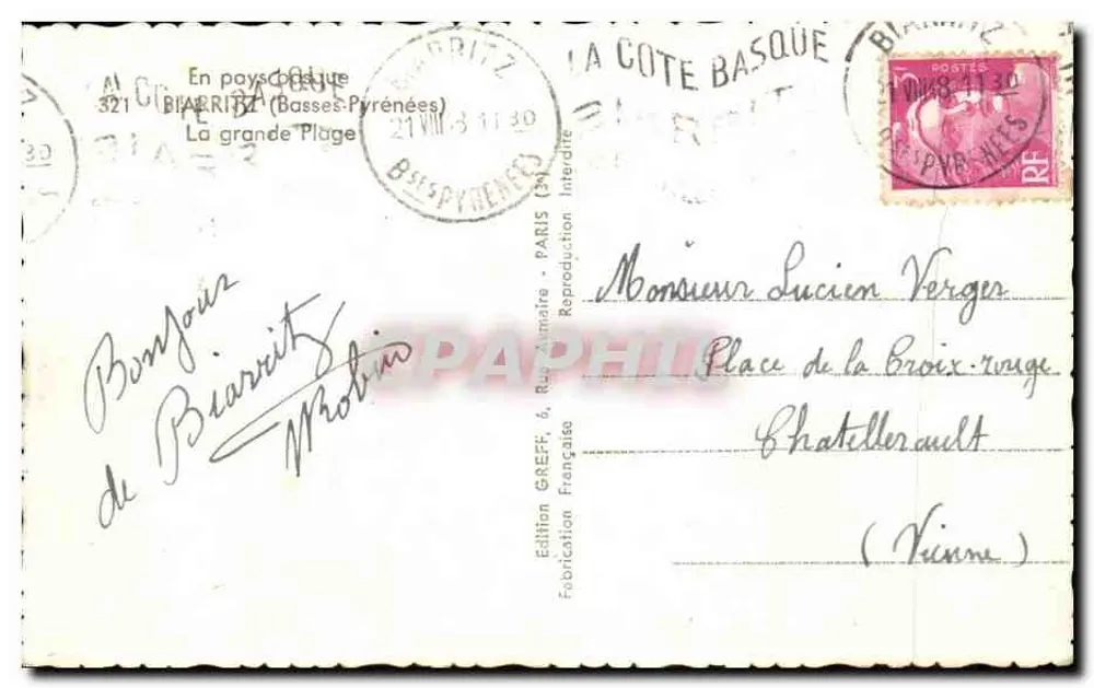 A Grande Praia em Biarritz — Edição Greff — n° 321 - Verso