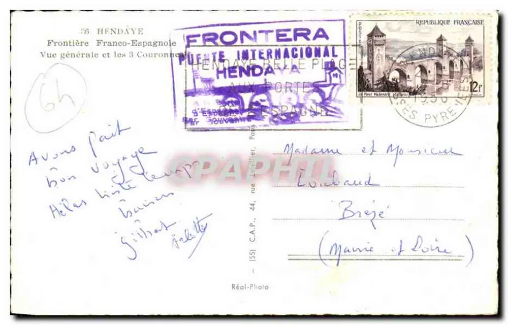 Allgemeiner Blick auf Hendaya — Französisch-spanische Grenze — Real Photo - Rückseite