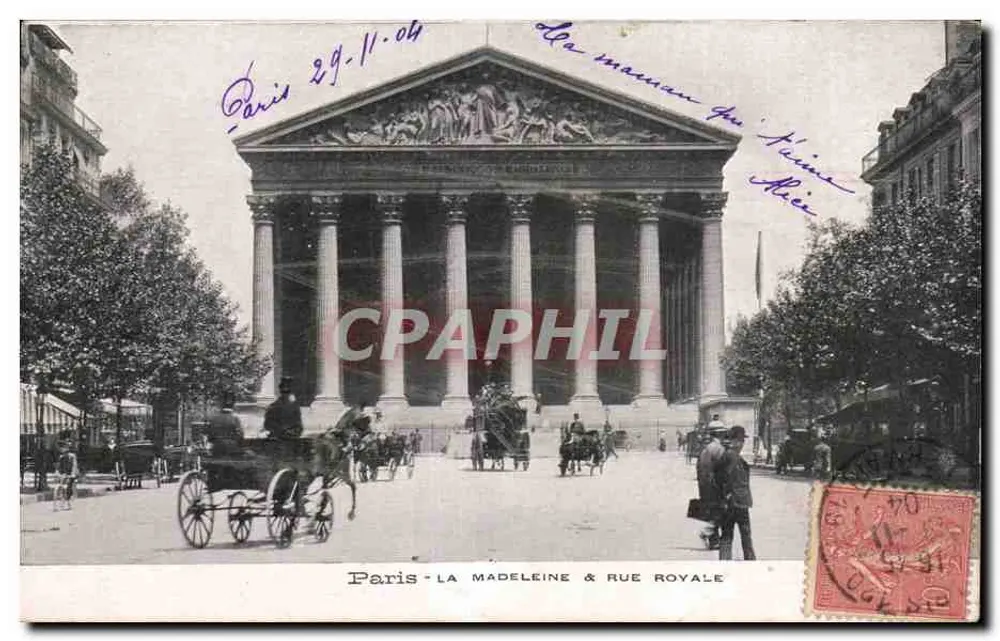 Paris - La Madeleine & Rue Royale — Ansicht des Tempels mit einer Kutsche — Verleger nicht sichtbar - Vorderseite
