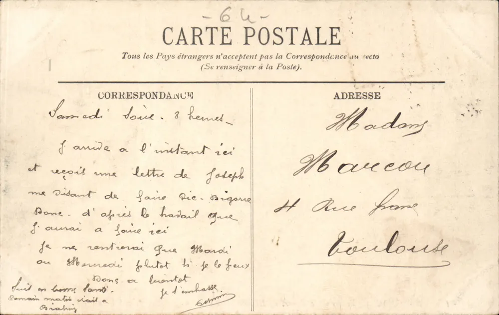 Bayonne — Entrada da Barre — LL. — Editor LL, n° 121 - Verso