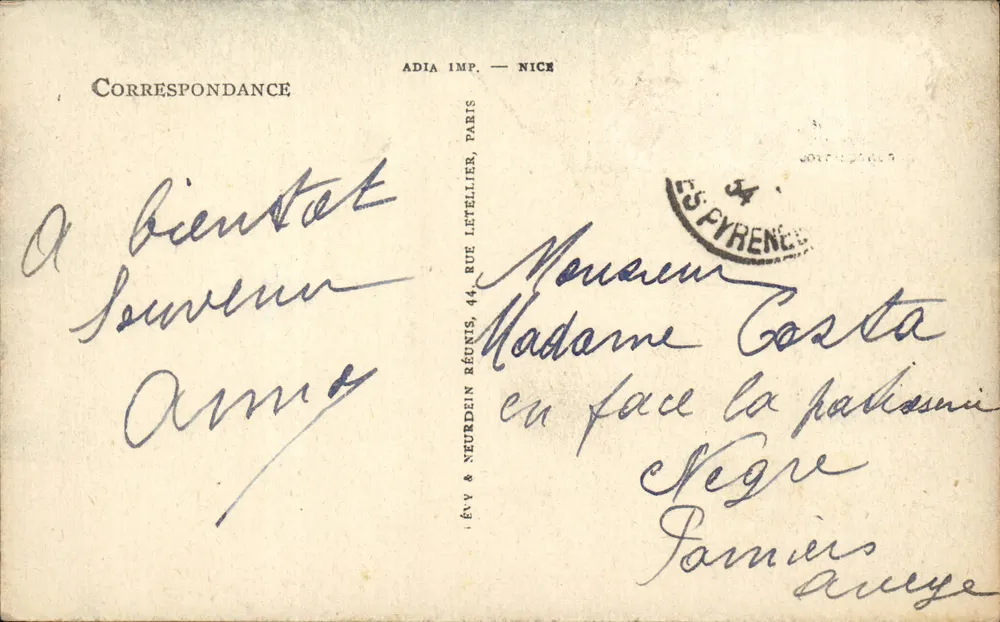 Bayonne - Monument aos Mortos (Mollinet, Héron, Ronner, Profilliacès, Brasseur, Escultores) — editor LL, n° 198 - Verso