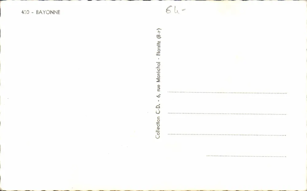 Bayonne — Lembrete de Bayonne — Editor não identificado, n° de série 450 - Verso