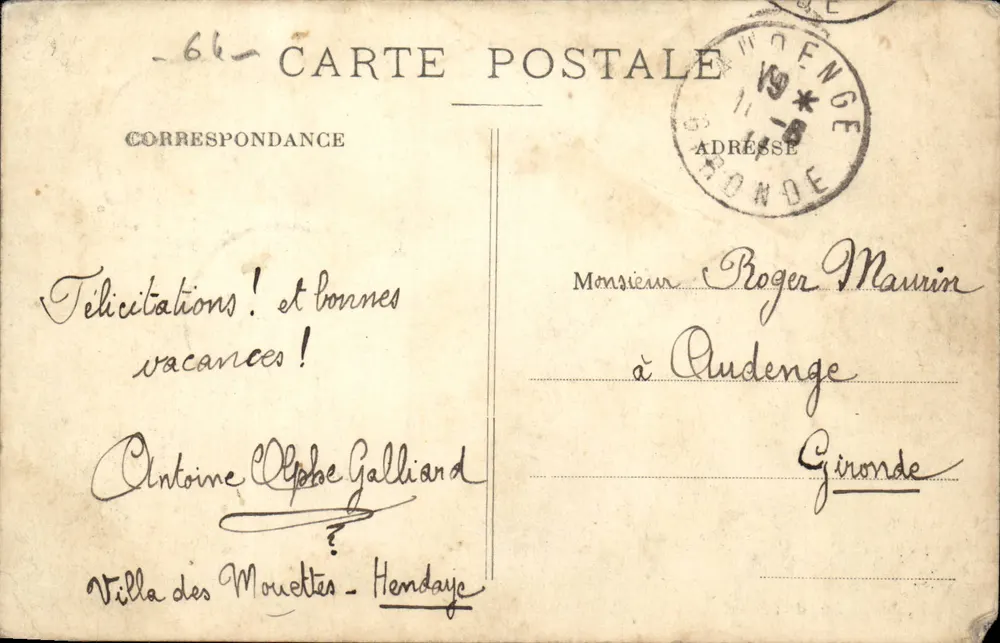 A Costa de Prata — Hendaye — Panorama da Praia — Editor: F. Bazin, de Proumfaus - Verso