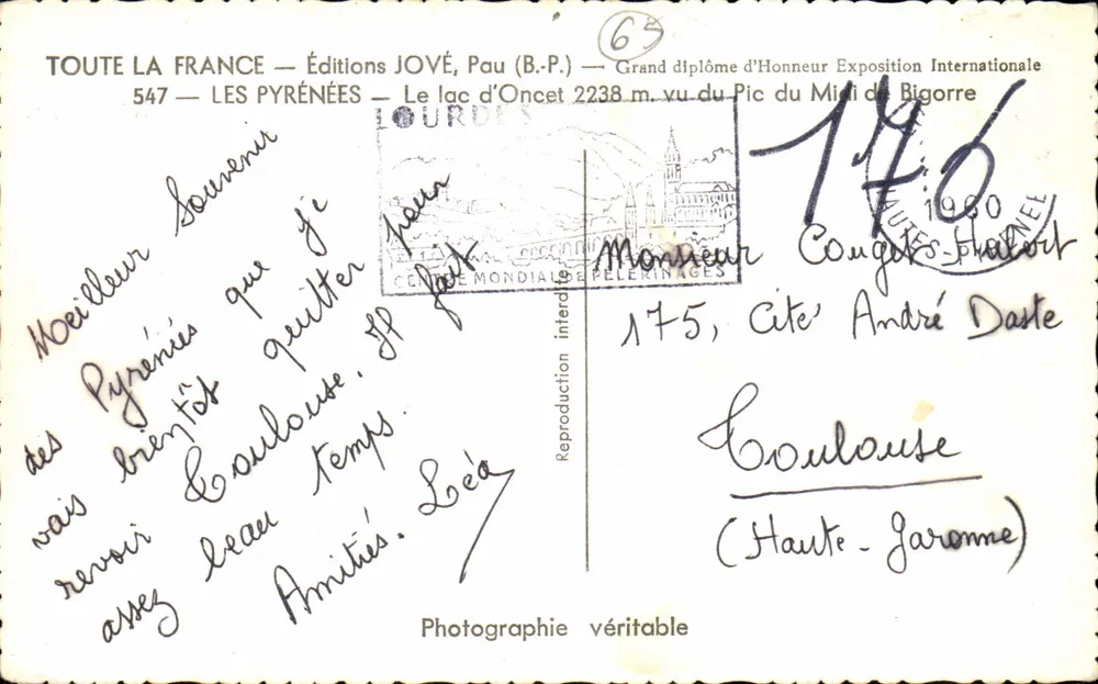 See Oncet — Ausblick vom Pic du Midi de Bigorre — Editions JOVÉ, Pau (B.P.) - Rückseite