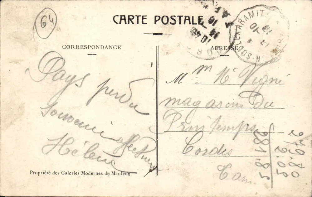 Sainte-Engrace (B-P) — A antiga estrada — Propriedade das Galerias Modernas de Mauleon - Verso