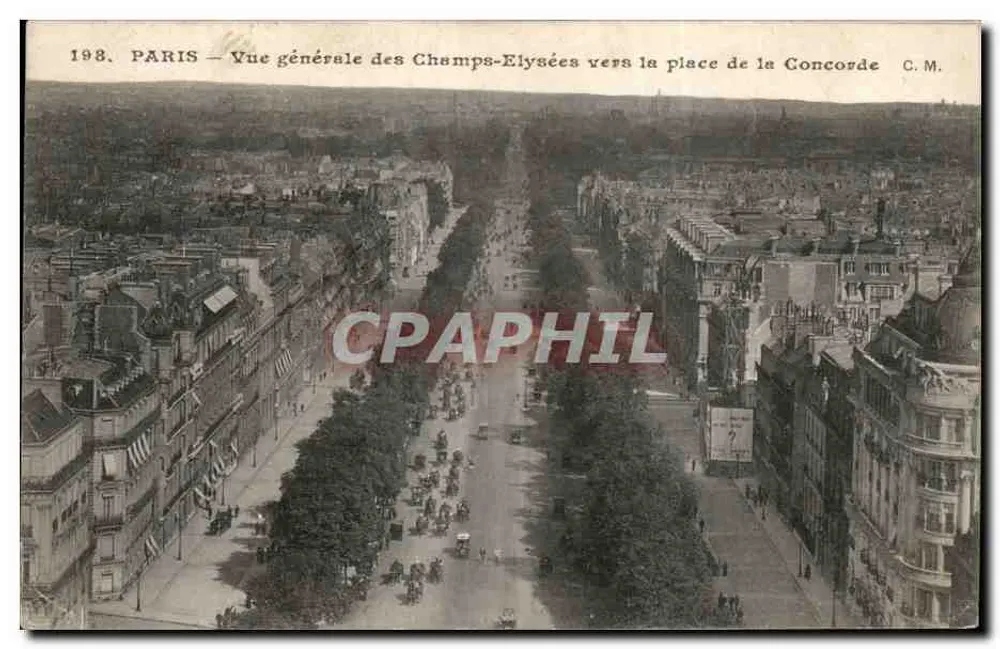 PARIS — Allgemeiner Blick auf die Champs-Élysées in Richtung Place de la Concorde — C.M. n°198 - Vorderseite