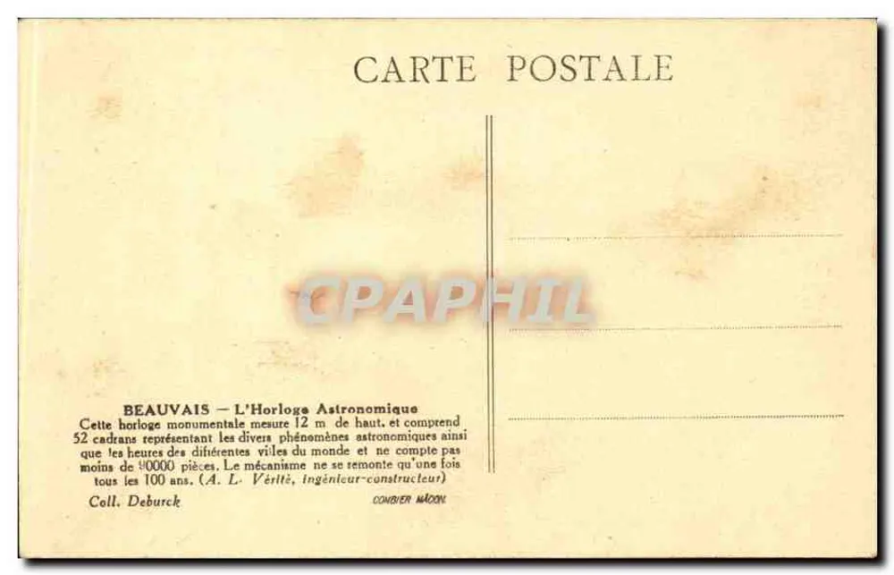 Beauvais — A Relógio Astronômico — Coll. Deburck - Verso