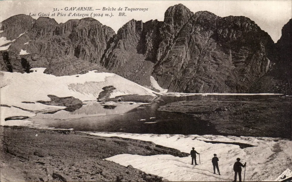 Gavarnie — Brèche de Tuquerouye — Gletschersee und Gipfel von Astazou (3024 m.) — BR. Bloc frères, Bordeaux - Vorderseite
