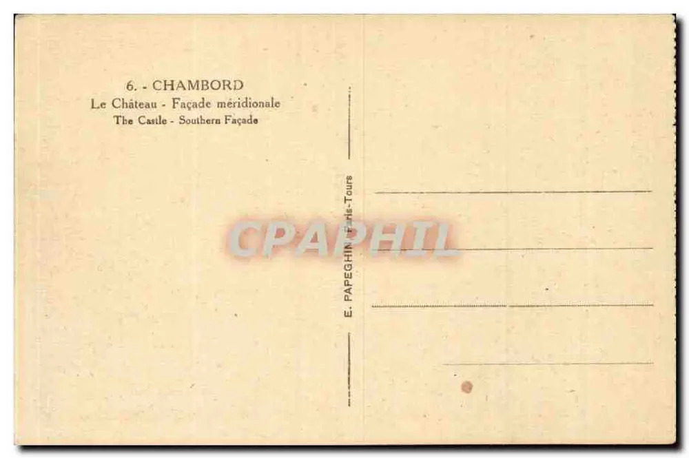 Chambord — Façada południowa — E. Papeghin, Tours - Rewers