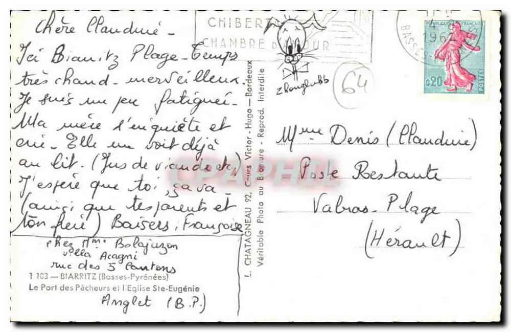 Der Fischereihafen und die Kirche St. Eugénie — Biarritz — L. Chatagneau - Victor Hugo - Reproduktion verboten - Rückseite