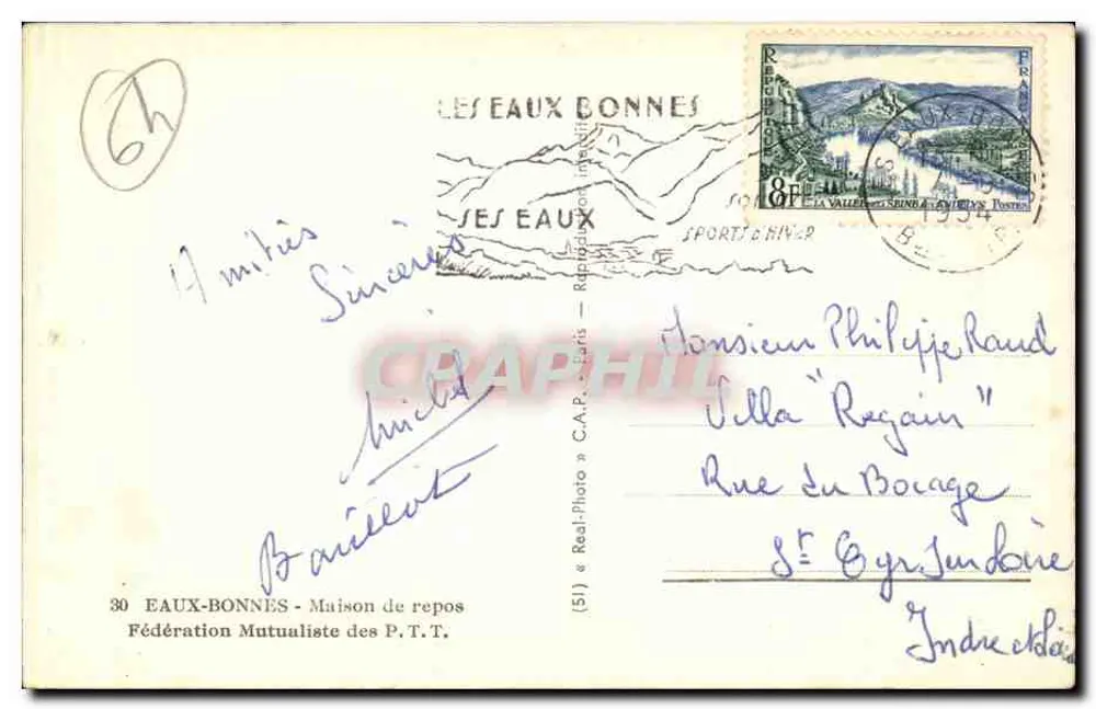 Hotel de repos in Les Eaux-Bonnes — Verlag 'Fédération Mutualiste des P.T.T.' — n°30 - Rückseite