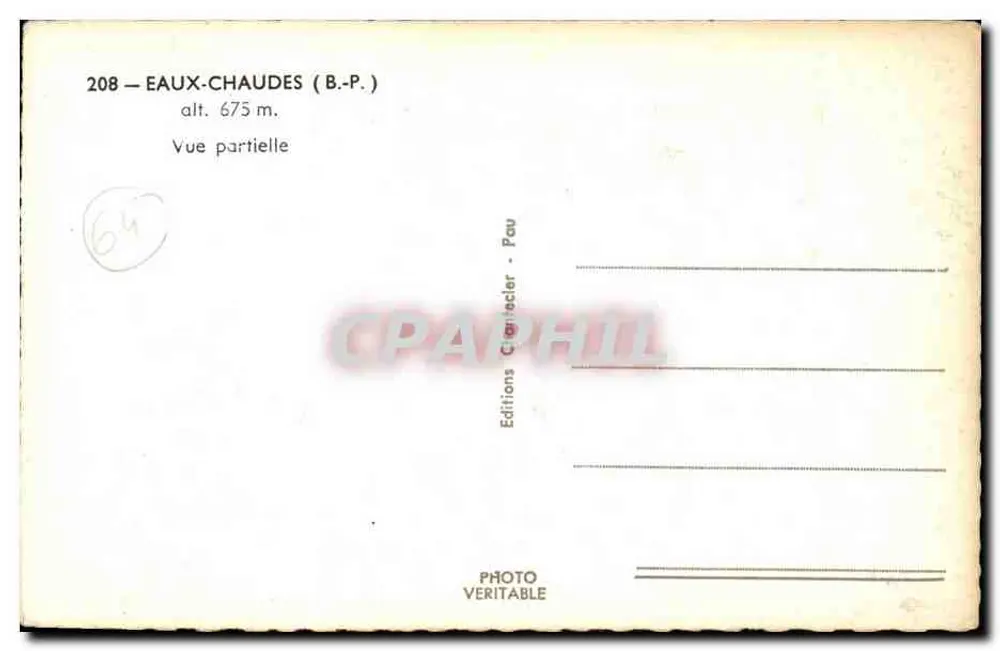 Eaux-Chaudes — Vista parcial — Edições Charrièter, Pau - Verso