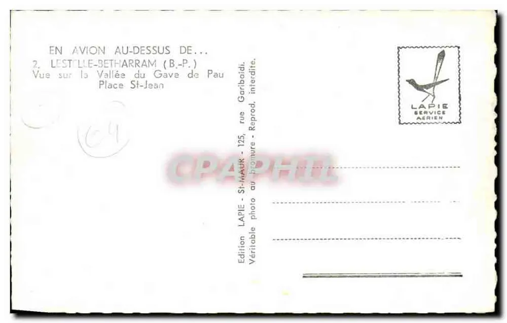 Lestelle-Betharram (B.P.) — Luftbild der Gave de Pau-Tal — Édition Lapie Service Aérien - Rückseite