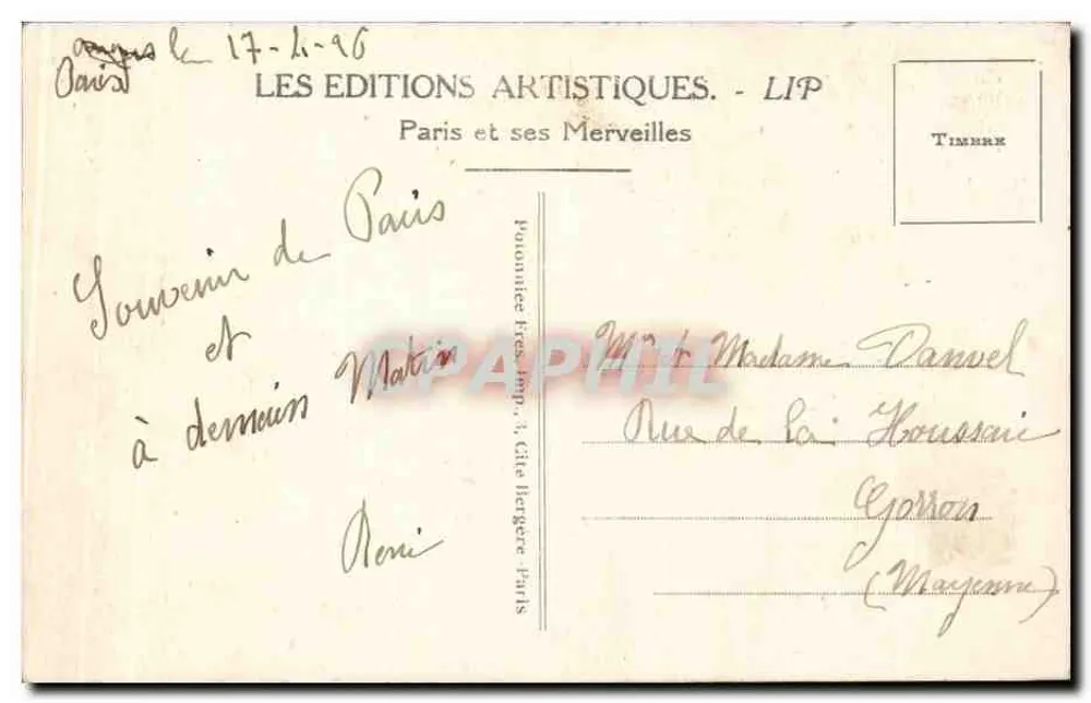 Paris - O Arco do Triunfo do Carrousel — edição LIP, n°102 - Verso