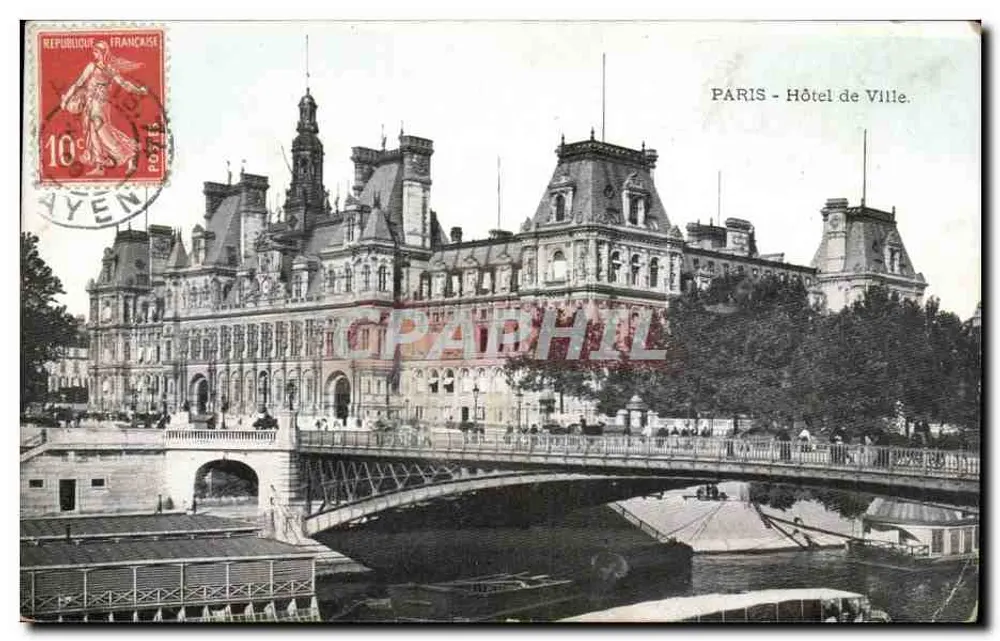 Paris - Hotel de Ville — vista do ponte sobre a Sena — editor não visível - Frente